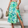 Dámská jarní sukně s květinovým potiskem léto ležérní střih do áčka s vysokým pasem, střední dlouhé sukně s rozparkem S-XL