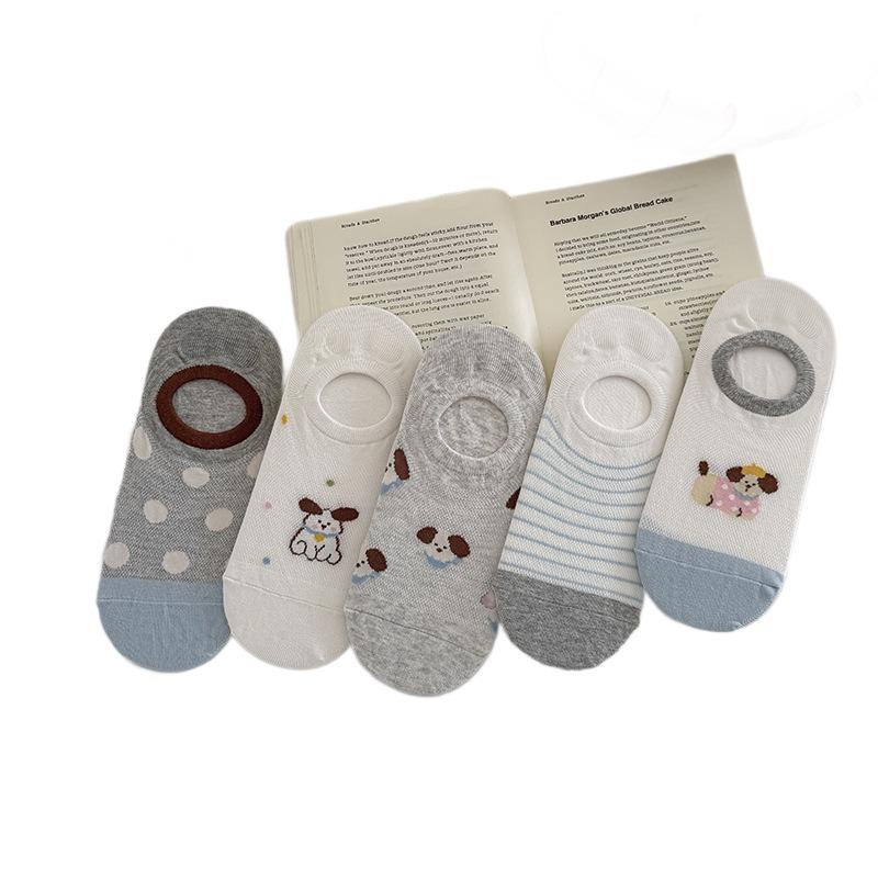 Spring and Summer Cartoon Animal Pattern Women's Boat Shoes Simple and Versatile Non-slip Invisible Socks Thin Cotton Breathable Short Socks