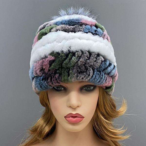 Căciulă Tricotată cu Pompom pentru Femei Iarnă Caldă Blană Naturală de Iepure Rex Vulpe Pompom Cranii Fete Căciuli Groase Colorate