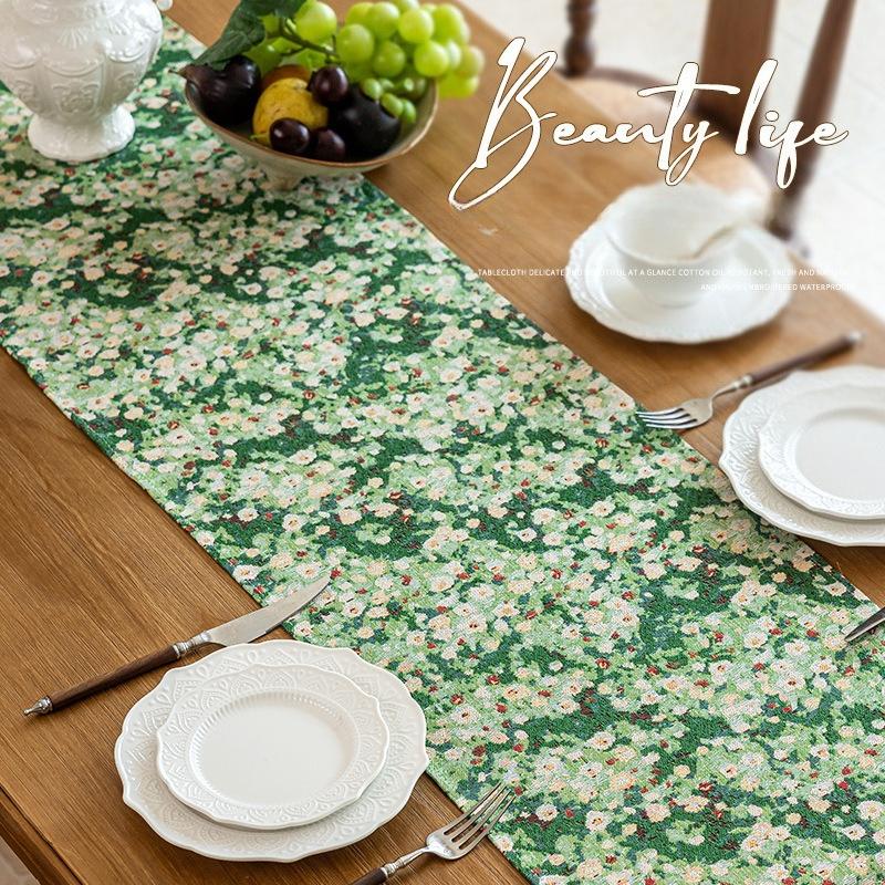 Bohemia Green Table Flag Vintage Flowers Dining TableKitchen Decoration Flag For Family Dining Table Vacation Christmas Party
