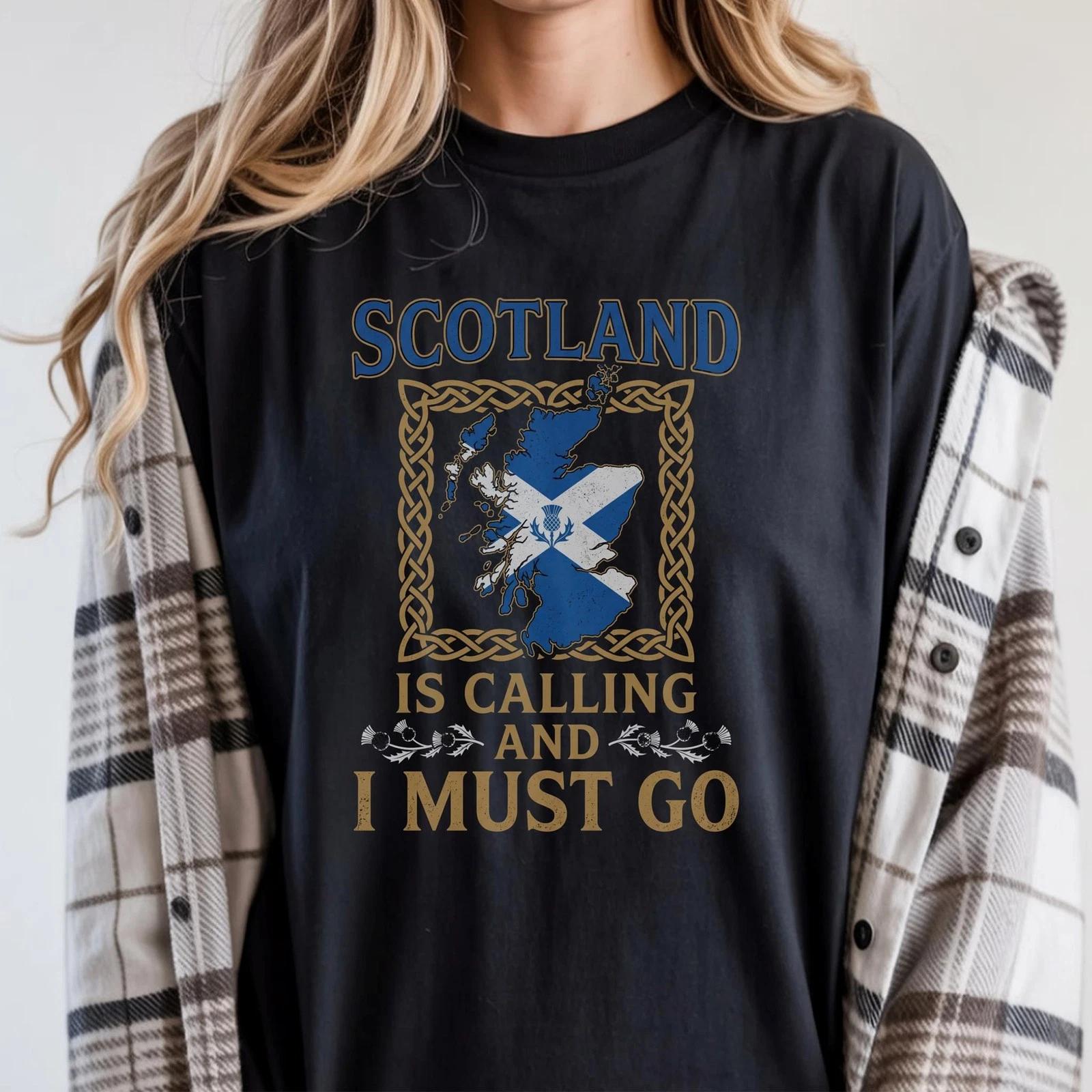 Scotland Is Calling And I Must Go T-Shirt, Scottish Map Flag Tee, Celtic Knot S