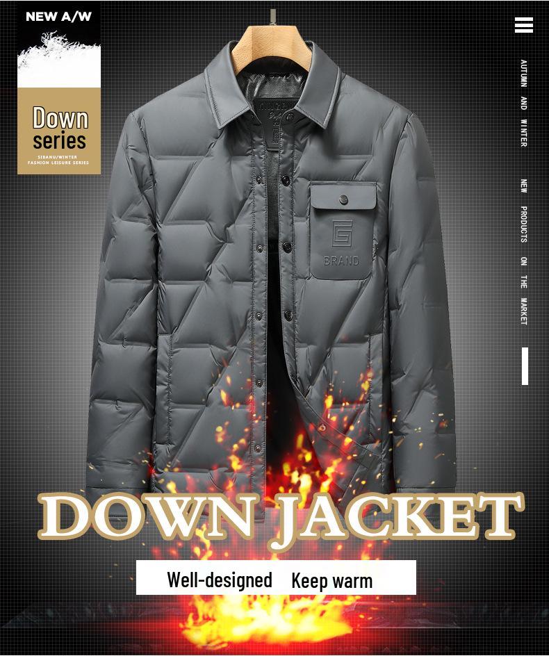 Men's 90% Down Winter Lapel Jacket - Warm, Windproof & Lightweight