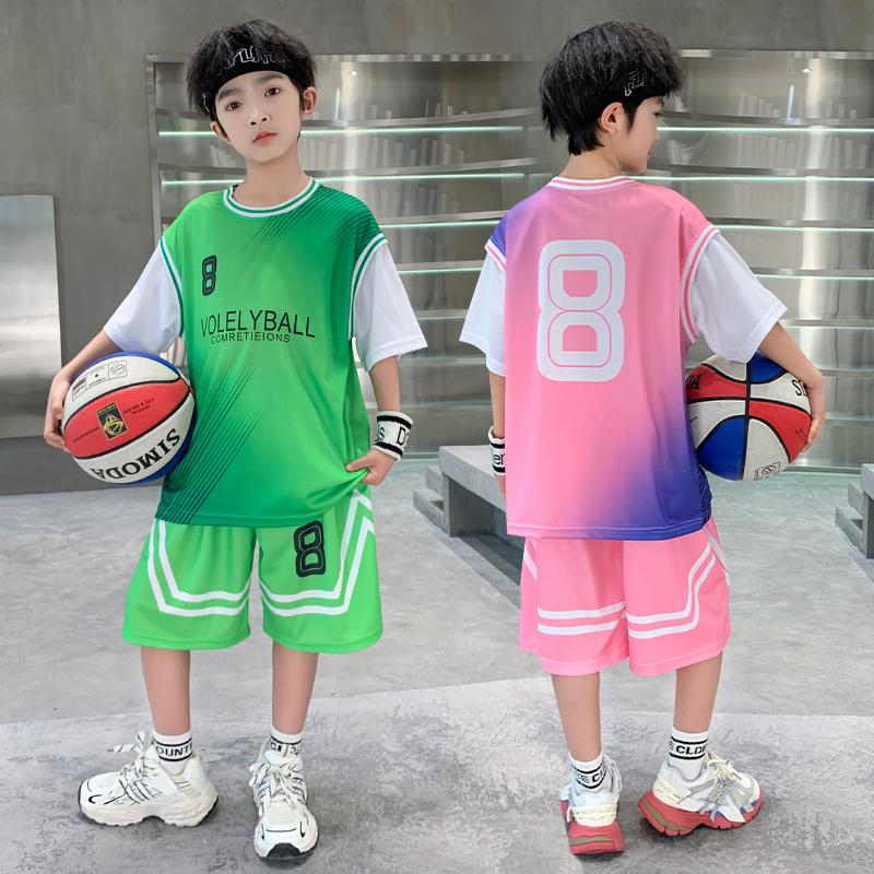 Boys' summer basketball suit set new 2026 mid to large children's summer short sleeved quick drying sports football suit trend