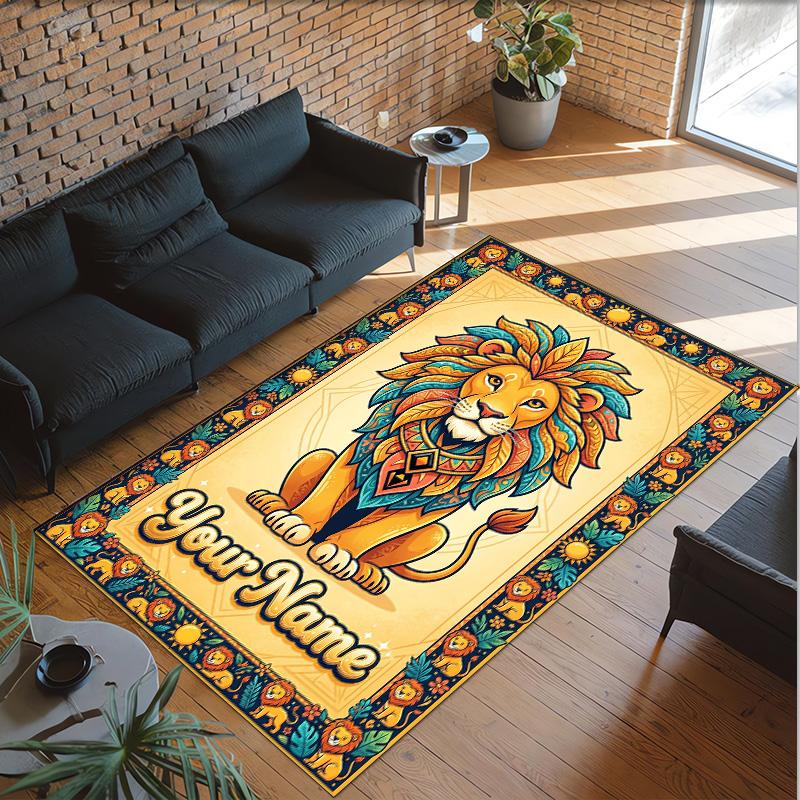 Leopard Theme Crystal Velvet Floor Rug Personalized Custom Name Text Warm Carpet Home Decoration