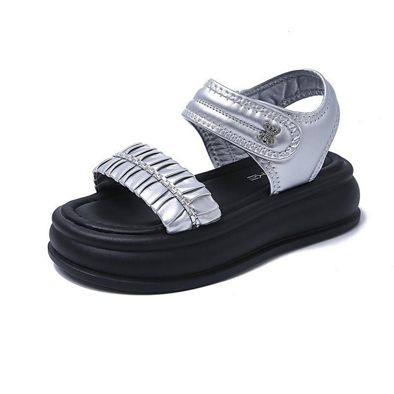 

Summer new platform sandals women s tide with small people to show height muffin bottom rhinestones wear sports beach shoes 40 серебряный