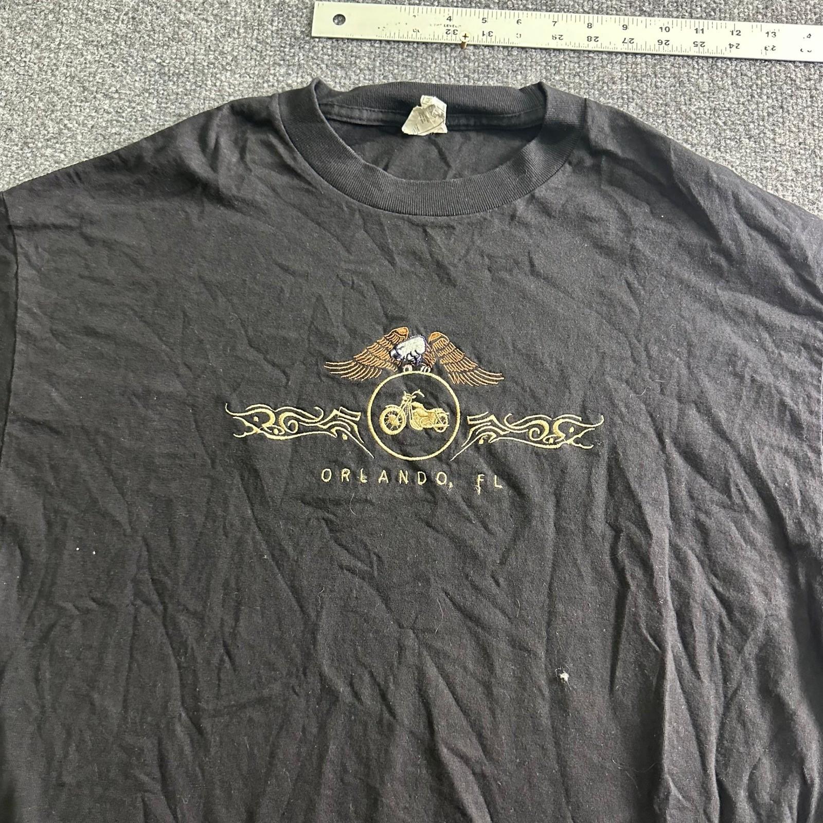 Alstyle T-Shirt Mens XL Black Orlando FL Eagle Motorcycle Embroidered Cotton Tee Unisex T-Shirt XXL