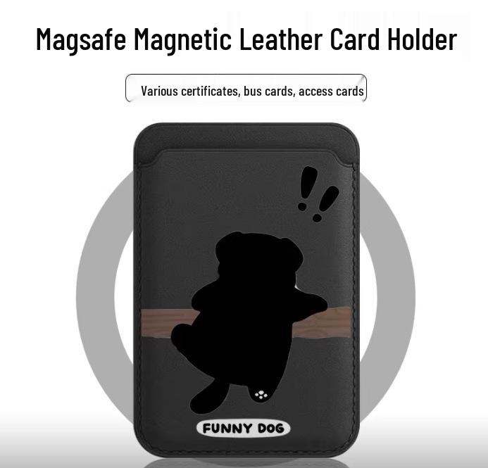 

Mischievous Black Dog MAGSafe Leather Magnetic Card Holder for Apple Phone Single Card Holder