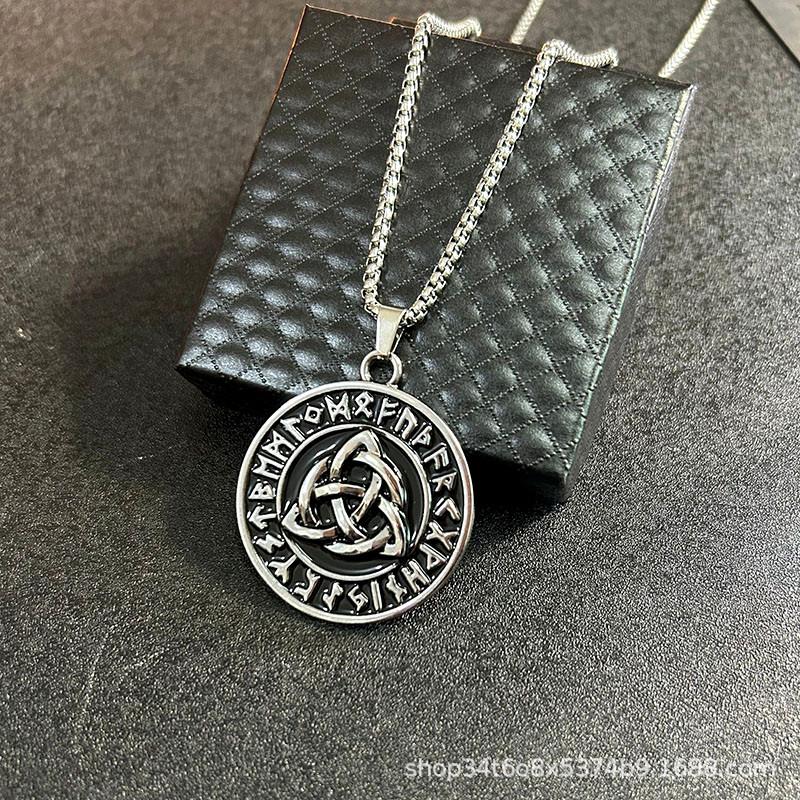European & American Viking Runes Celtic Knot Odin Pendant Necklace