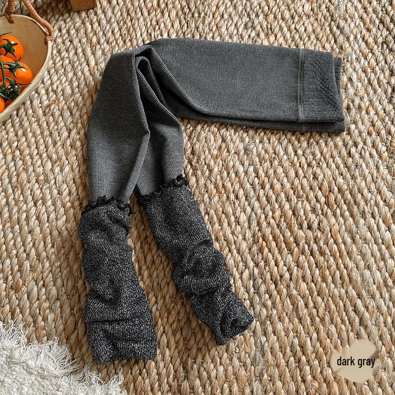 Children's Golden Brown Two-Piece Scrunched Socks & Warm Leggings Set for Autumn/Winter