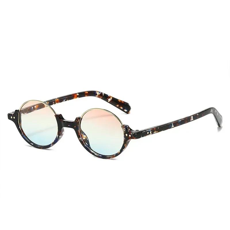  Vintage Rimless Round Sunglasses Women Fashion Leopard Tea Gradient Shades UV400 Men Trending Rivets Punk Sun Glasses