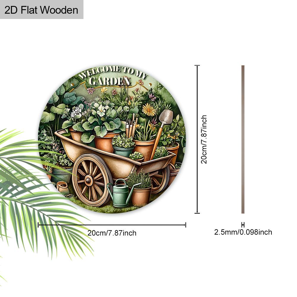 Houten Welkomstbord voor Tuin 7,87 Inch Rond - 2D Vlak Bedrukt Houten Bord voor Huisdecoratie - "Welkom In Mijn Tuin" - Perfect voor Huis, Keuken