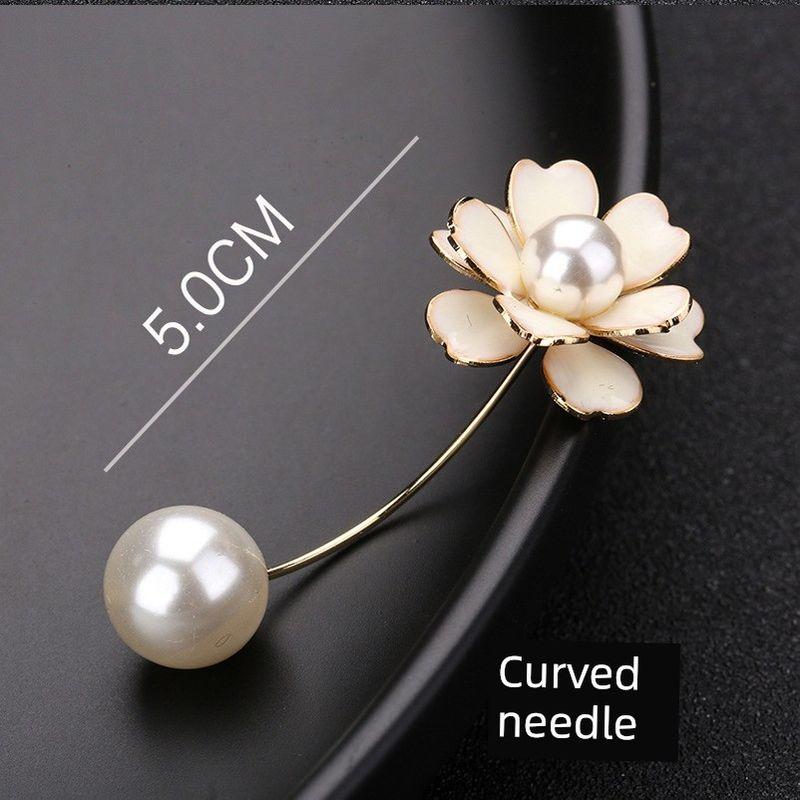 Camellia Anti-Unwanted-Exposure Buckle One-Word Pin Cushion Pin High-End Brooch Dress and Coat Cardigan Button Decorations
