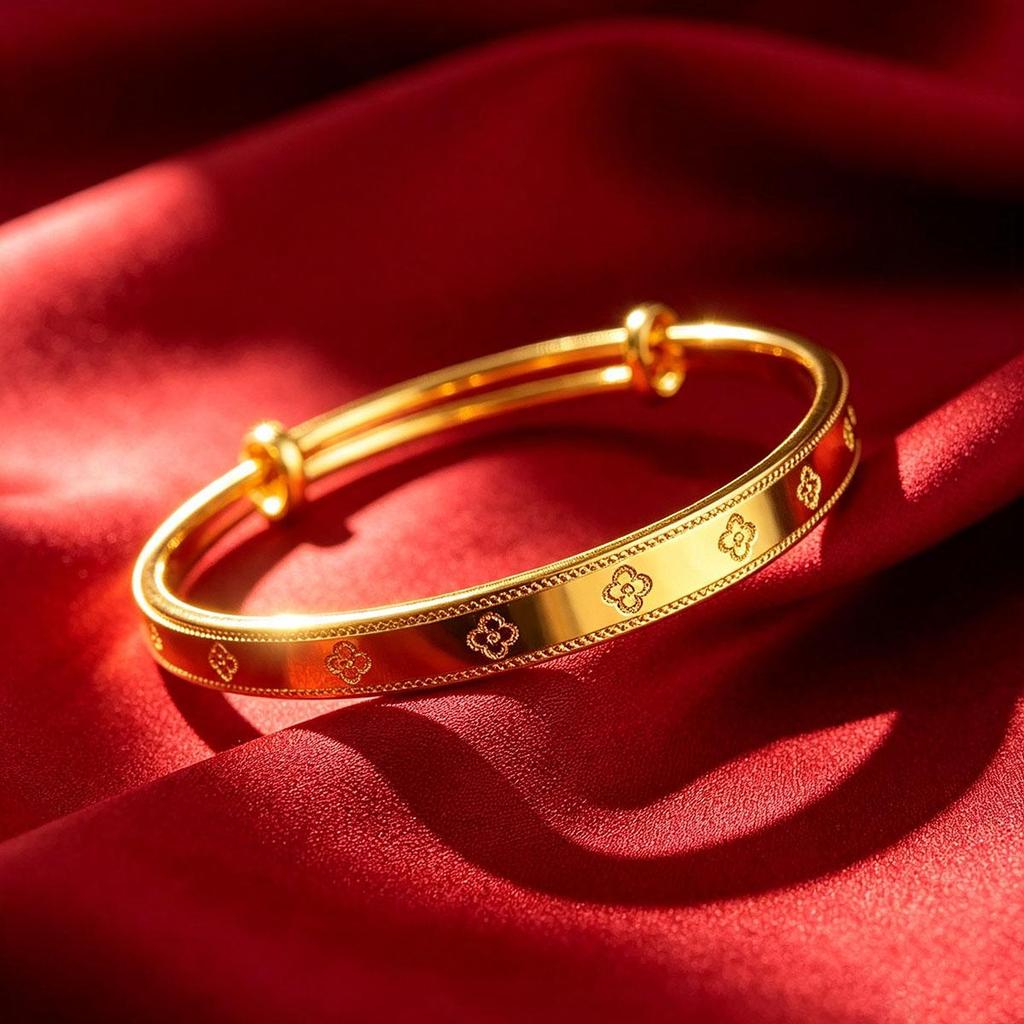 Gold Lucky Four Petal Push-pull Bracelet Women's Adjustable Bangle Simple Fashion Style Accessories Women's Versatile Accessories