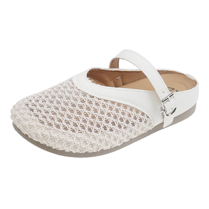 

Summer new hollow woven fishing net shoes bag head sandals soft bottom flat bottom Mary Jane half slippers women 35 белый