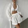 Fashion Bubble Wrinkle Long Sleeve Nightgown Shorts Suit Homewear Sleeping Robe and Shorts Set