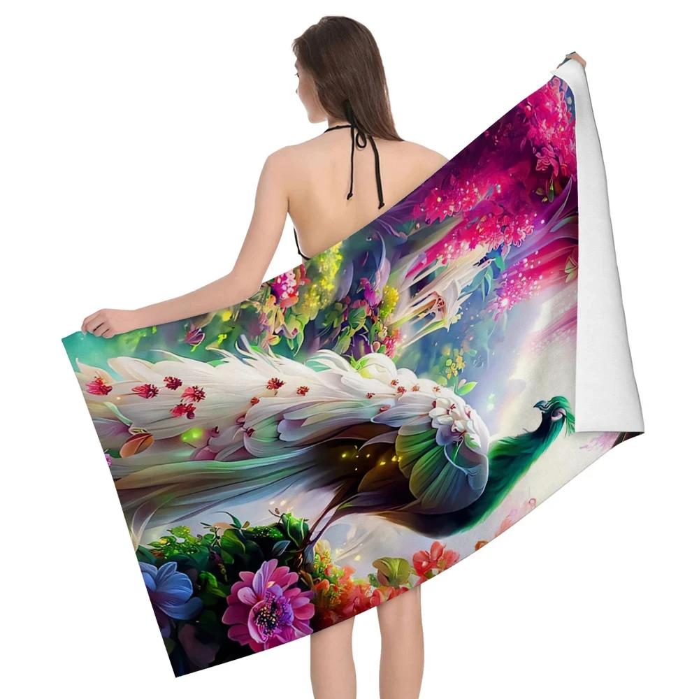 Peacock Animal Beach Towel Quick Dry Bath Towels Absorbent Swim Travel Yoga Sport Camping Pool Towels For Kids Teens Adults