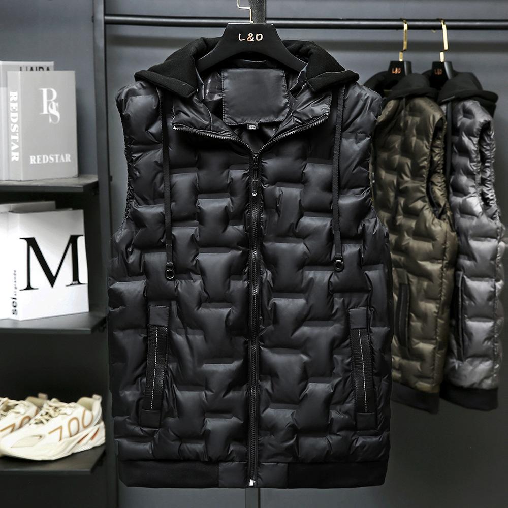 

Vests Korean Mens Autumn Winter Vest Down Vests Men Casual Waistcoat Sleeveless Jackets Male Hooded Vest Men XXL