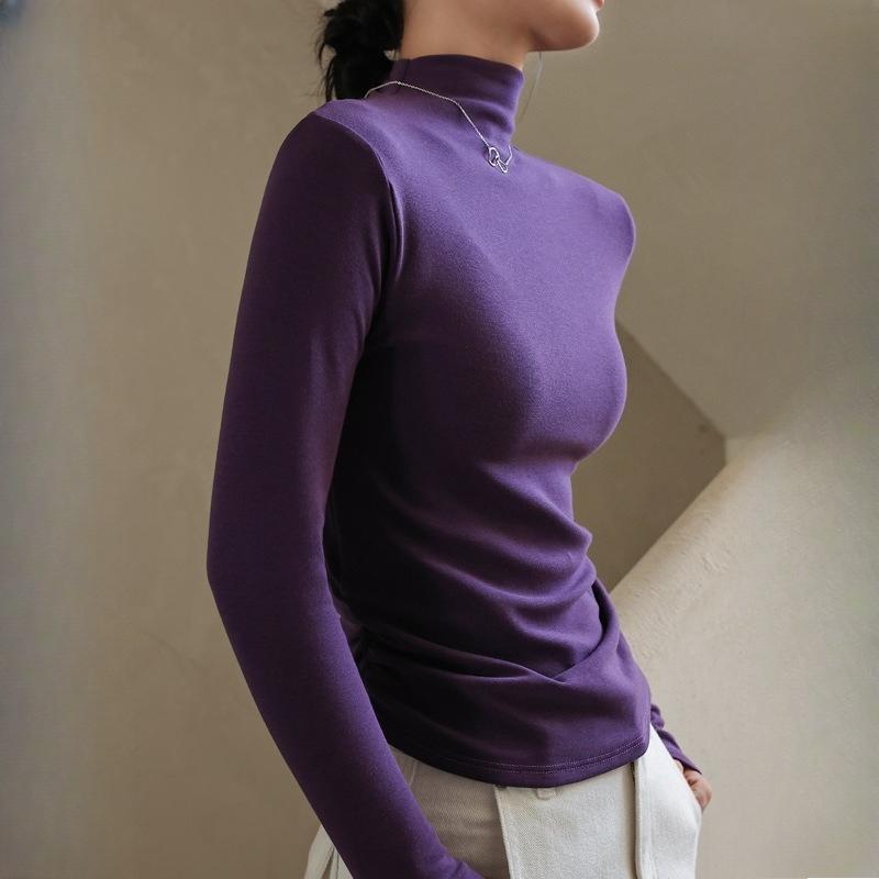 

High Quality Women s Half-High Neck Solid Color Base Layer Top Regular Shoulder Long Sleeve T-Shirt Inner Wear for Autumn and Winter XL