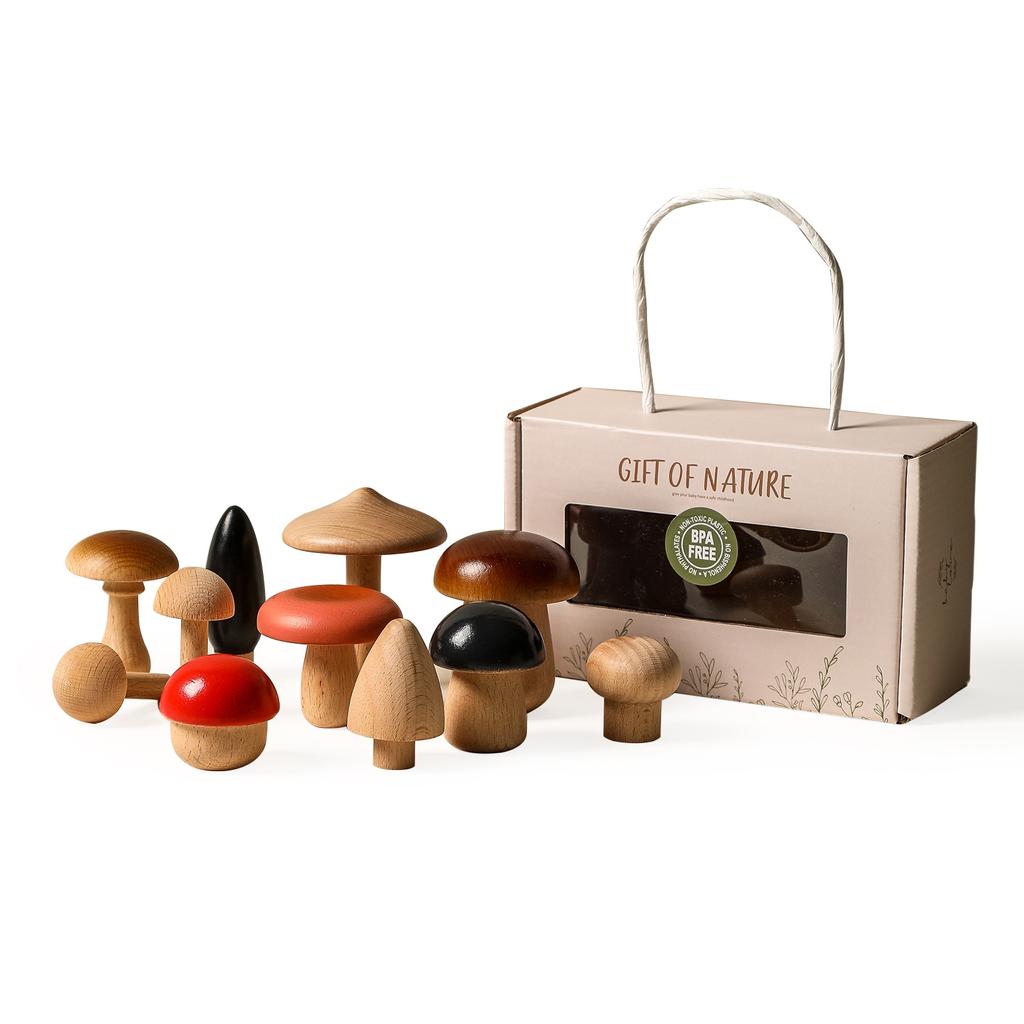 11PCS Wooden Mushroom Building Blocks Montessori Baby Grasp Toy DIY Creative Room Decor YZ17