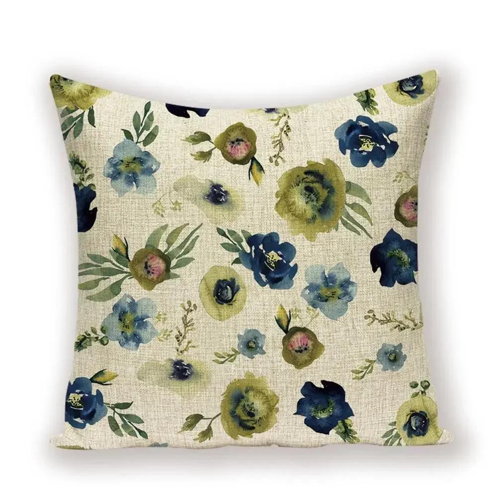 Vintage Floral  Linen Pillow Case Sofa Living Room Seat Car Soft Cushion Cover Home Decorative Pillowcase 45*45cm