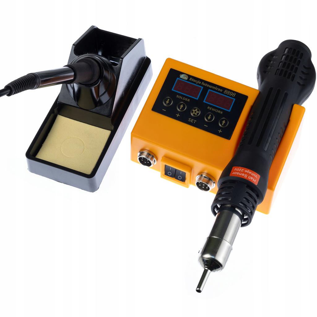 Rosfix Stacja Lutownicza 2w1 Orange Husky OH660 – Lutownica Gorącego Powietrza I Grotowa | Moc 660W | Zszywacz Do Plastiku I Zestaw Spoiw