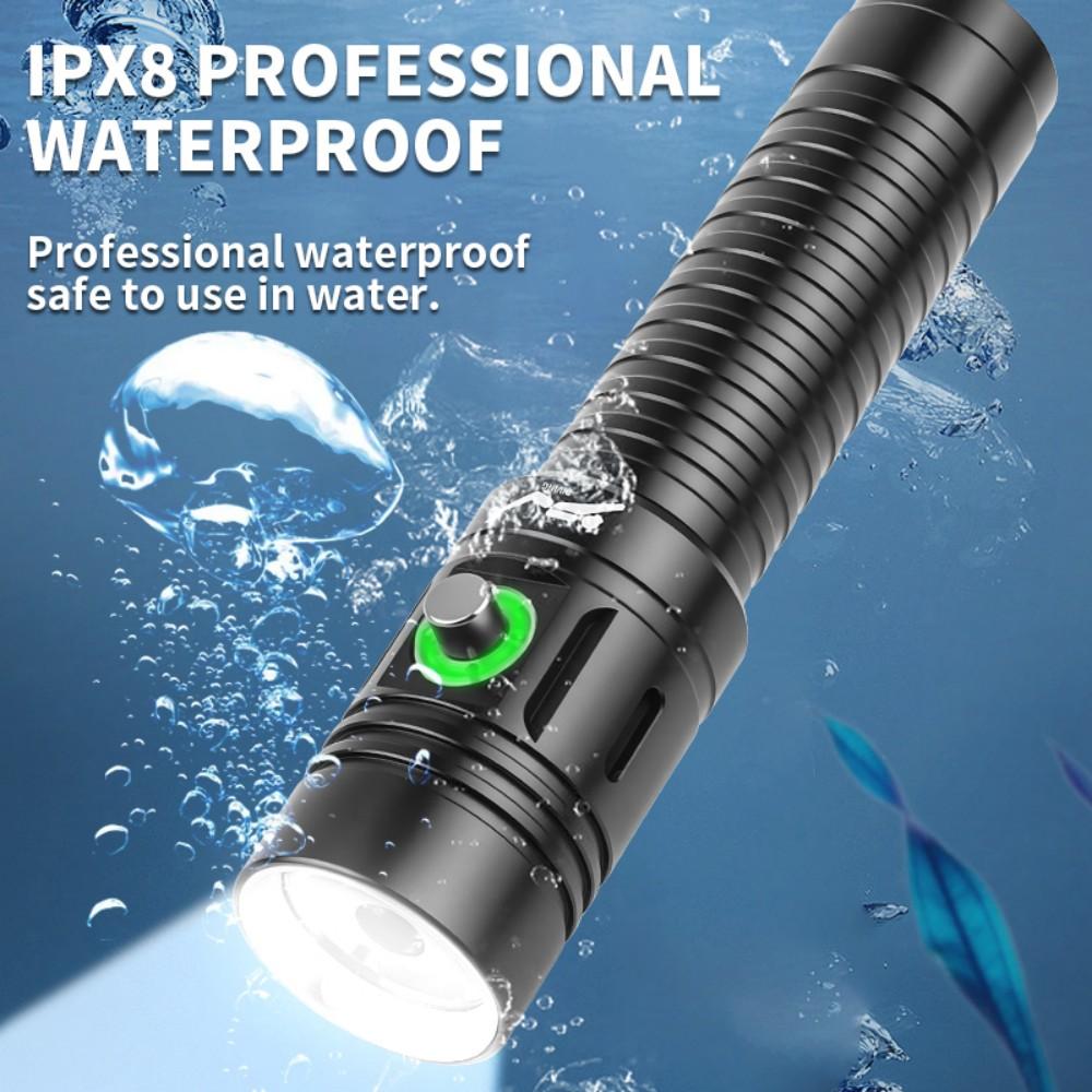 Waterproof Flashlight 100M, Diving Light Rechargeable, Ultra Bright LED Zoom Torch for Outdoor Camping Fishing Scuba