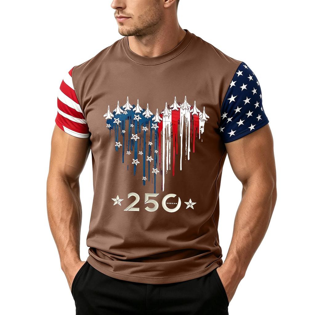 Men's Independence Day Flag Print Short Sleeve T-Shirt, Loose Casual Daily Summer Tops