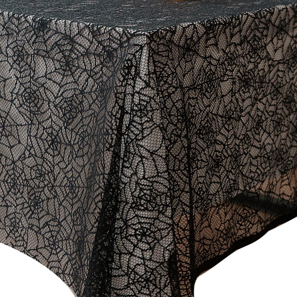 Halloween Black Lace Polyester Tablecloth for Party Decorations Fabric Easy To Cleaning Foldable Designs