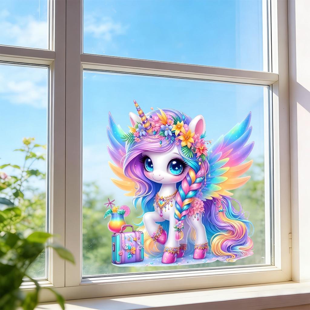 Cartoon Rainbow Unicorn Glass Sticker for Children's Room, Bedroom, Living Room, Study, Window Decoration