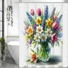 Vase Bouquet Floral Shower Curtain, Bathroom Decorative Shower Curtain, Waterproof Shower Curtain with Hooks