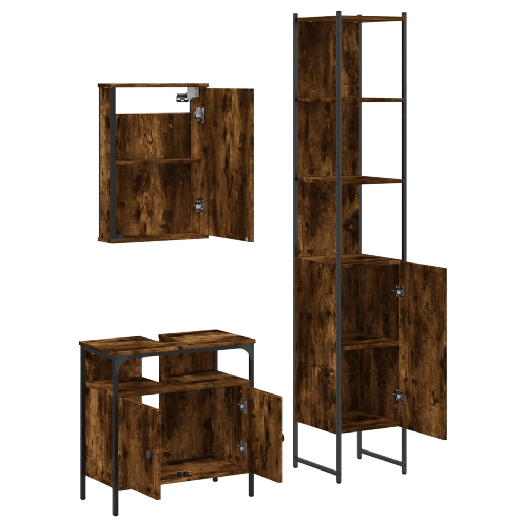Vidaxl 3-Piece Bathroom Furniture Set, Smoked Oak