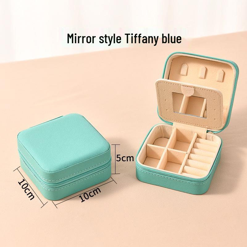 High-End Jewelry Storage Box with Mirror Pattern for Rings, Earrings, Necklaces - Women's Zipper Style Organizer.