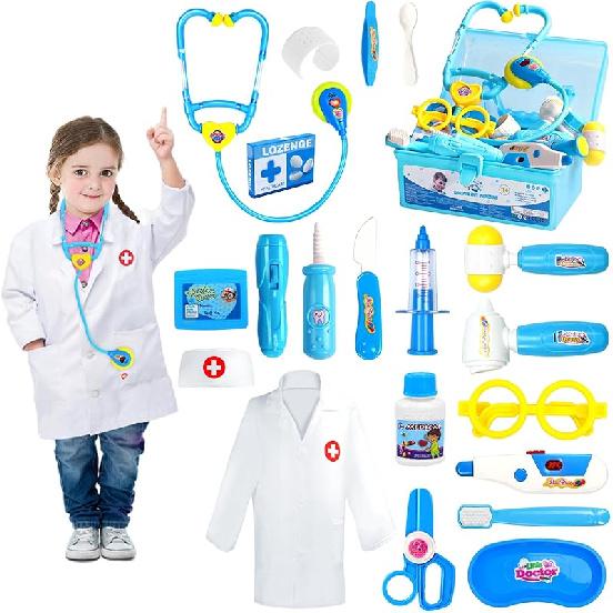 Doctor Kit for Toddlers 3-5 Dress Up Toys for 2 3 4 Year Old Girls Pretend Kids Doctor Play Set with Doctor Costume Toy Stethoscope for 2 3 4 5 6 Doctor Kit