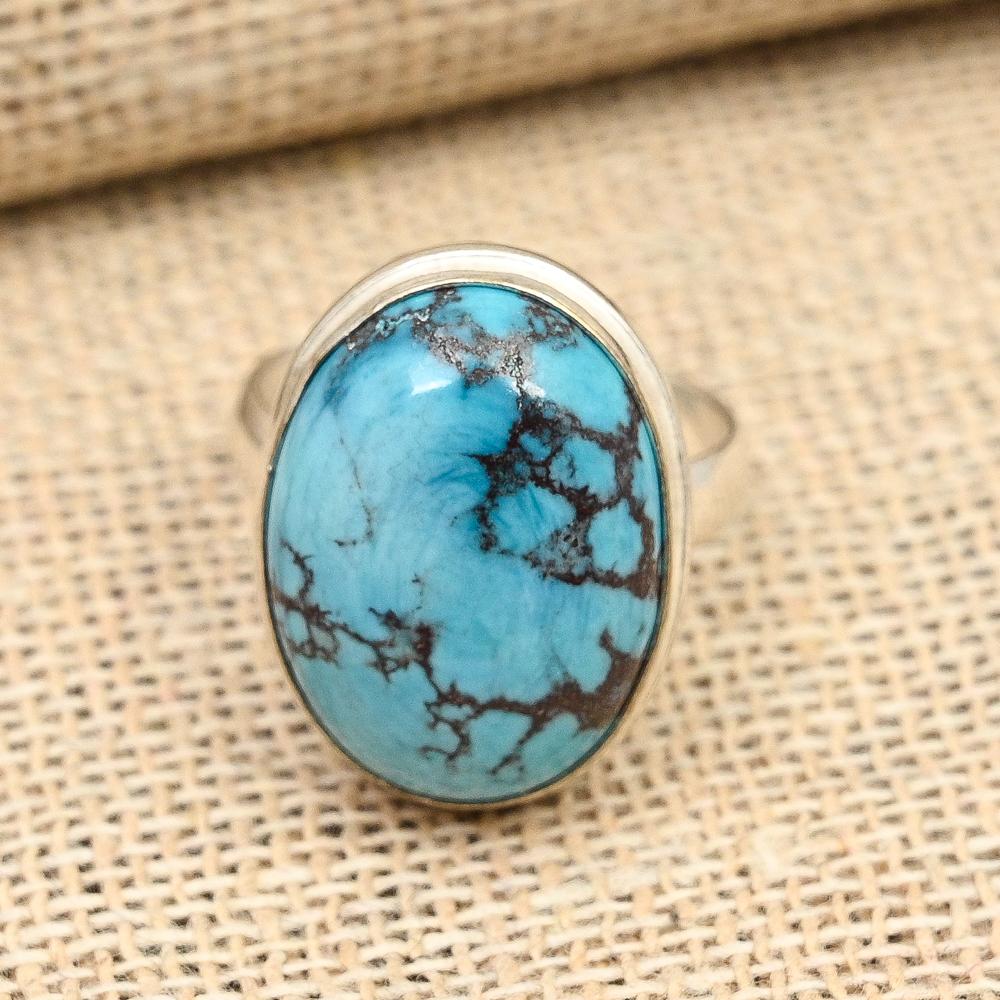 Blauer Türkis-Edelstein, handgefertigter Ring aus massivem 925er-Sterlingsilber