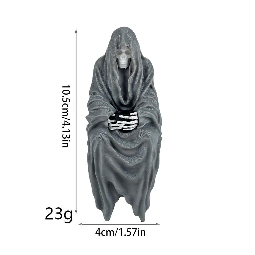 Sitting Ghost Figurine Holding Tea Cup Gothic Skeleton Halloween Decor with Coffee Cup Seasonal Decor for Room Bedroom Dormitory