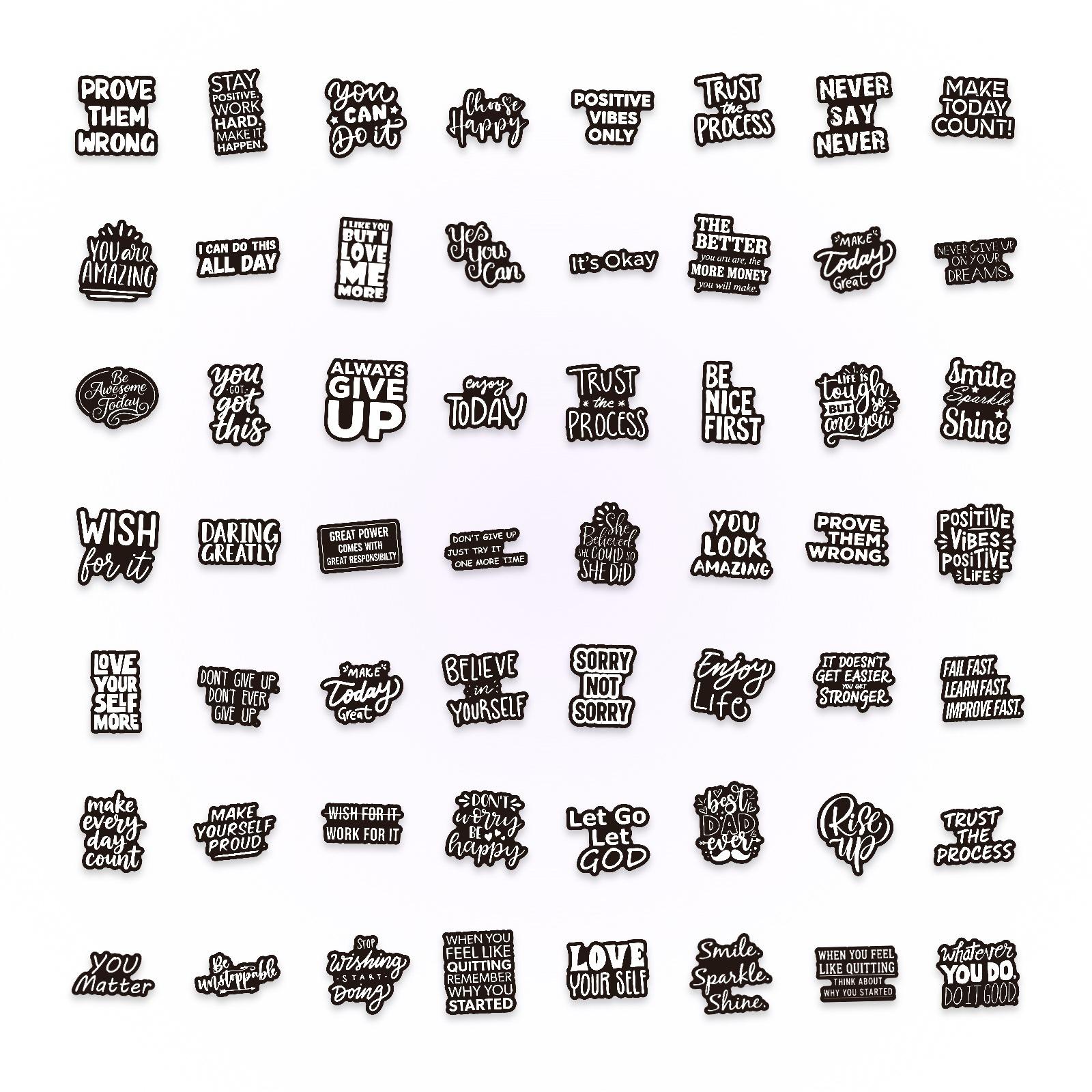 

50 Inspirational English Phrase Stickers Black And White Simple Personality Decorative Luggage Notebook Waterproof Diy Stickers