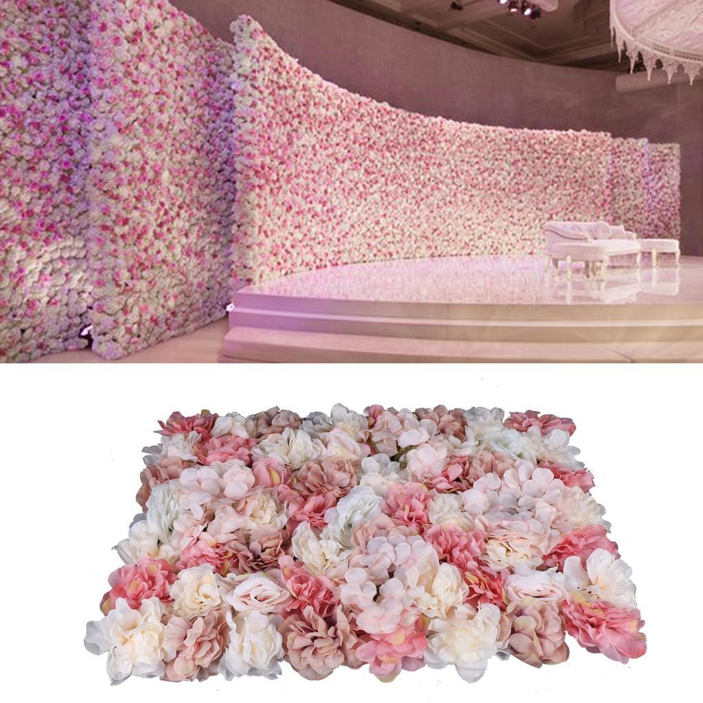 6 Pack Modern Artificial Flower Wall Panels, Pink & White Rectangular Floral Decor, Handmade Hanging Garden for Home & Wedding