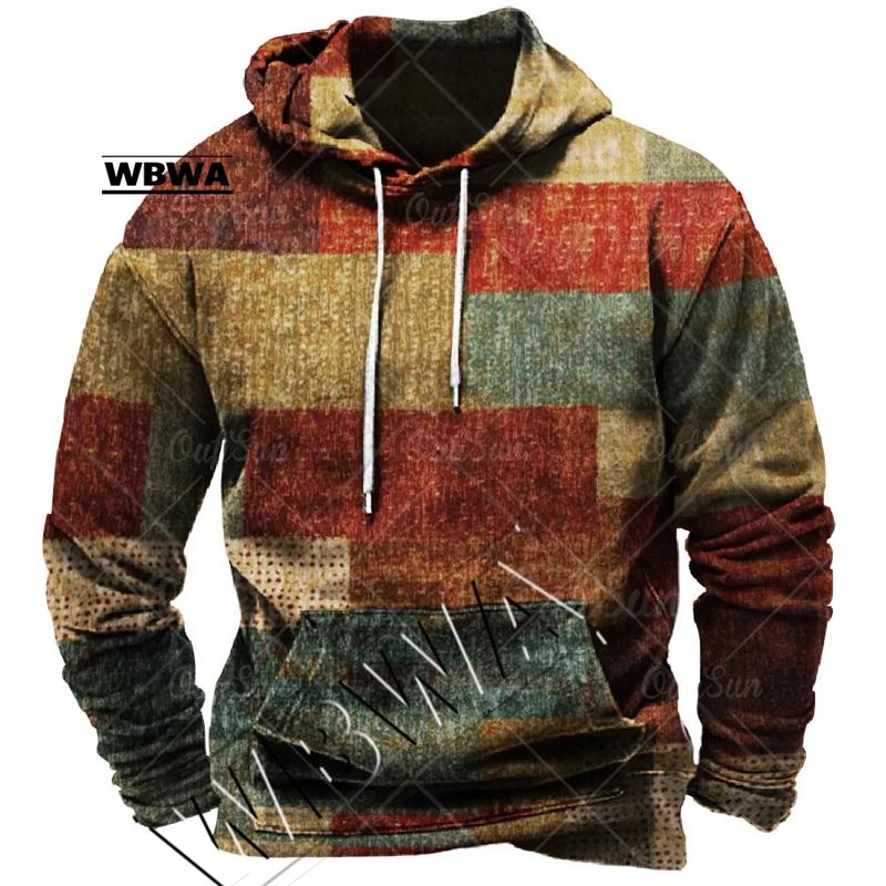 ETST0013 Vintage Heren Hoodie Voor Sweatshirt 3d Plaid Print Lange Mouw Trui Straat Man Kleding Heren Oversized Trui Met Capuchon 2023 L