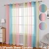 Gradient Color Tulle Curtains For Living Room Decoration Modern Ombre Sheer Voile Window Drapes Eyelets Kitchen Bedroom Panels