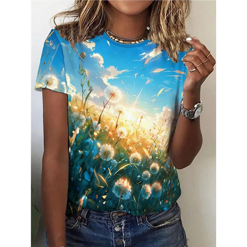 Daily Comfort Versatile Flower Print Women's Top Short Sleeve Fashion Loose T-Shirts Women’s