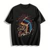Vintage Flame Helmet Roaring Wolf Print Biker Style Casual Tee Pure Cotton T-shirt