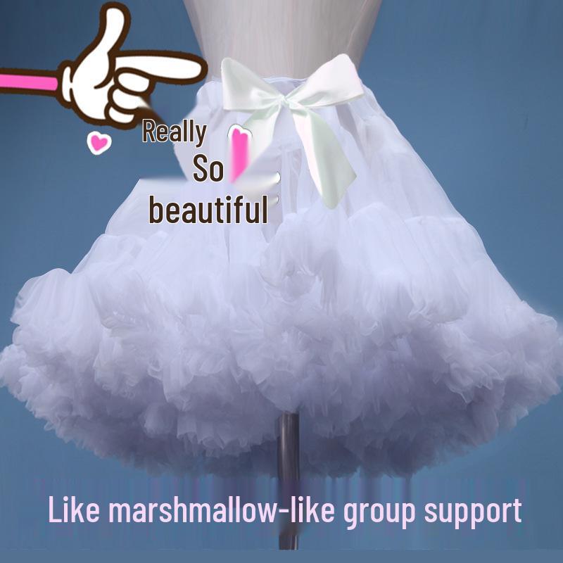 Lolita White Fluffy Gauze Skirt – Super Soft Boneless Petticoat, Half-Length Cotton Cloud Support