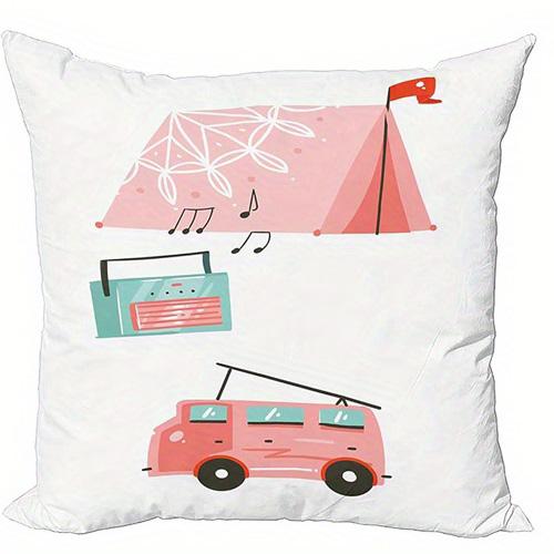 Cute Summer Scene Double-Sided Printed Pillow Cover Short Plush Suitable Living Rooms Bedrooms Sofas Throw Cushion Cover