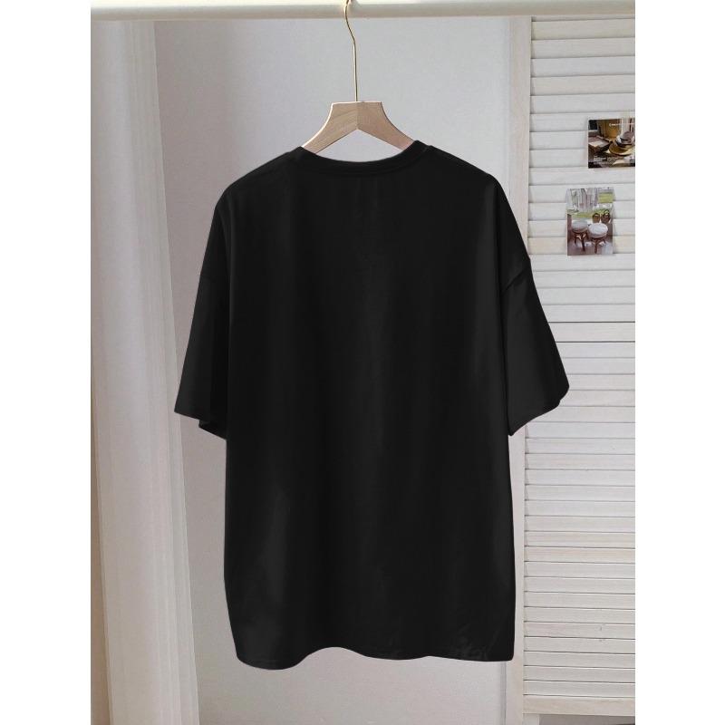 Women Black White Bee Floral Print T-Shirt Short Sleeve Vibrant Beehive Design All-Season Casual Animal Pattern Summer Top