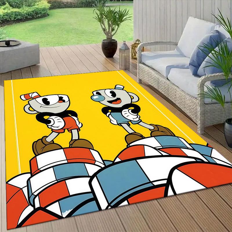 Tappeto Quadrato a Fantasia Flanella di Cuphead & Mugman, Tappeto da Area, Tappeto per Soggiorno Camera da Letto Divano Sala Giochi Decorazione, Tappetino Antiscivolo