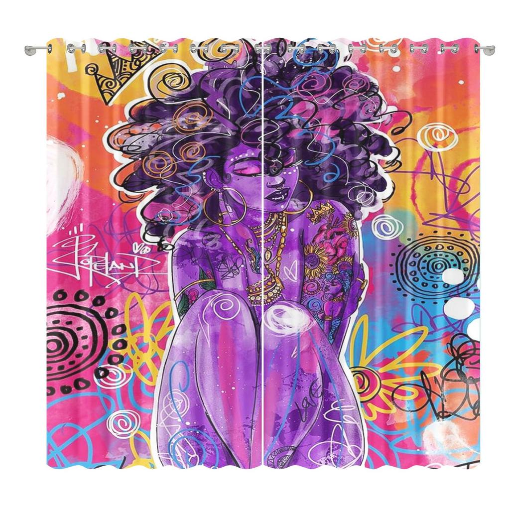 African American Female Curtain Fabric Bedroom Living Room Balcony Blackout Curtain Office Hotel Insulation Curtain