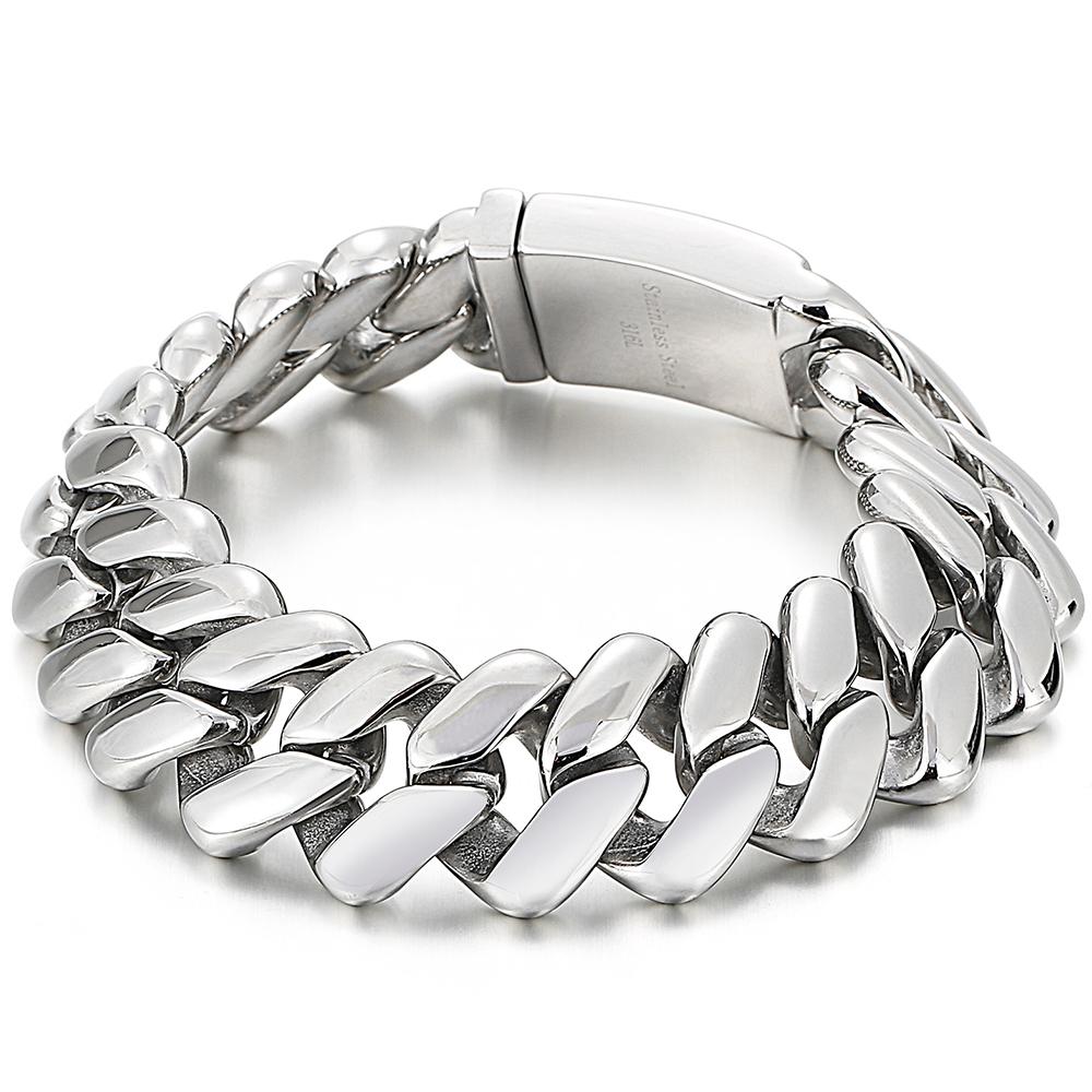 

Стимпанк Полированная нержавеющая сталь Литье Мужской браслет Готика Хип-хоп 20 мм Широкий Манжета Цепь Наручный браслет Ювелирные подарки на день рождения 22CM серебряный