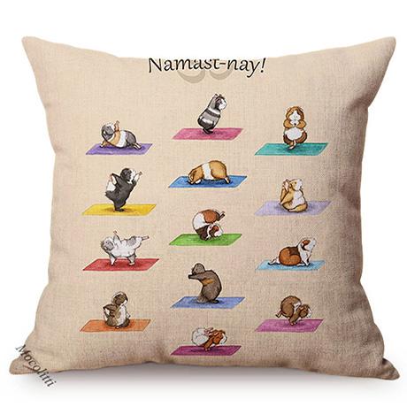 Small Animals Practice Yoga Posture Pattern Pillow Case Cute Squirrel Funny Perform Decoration Kid'S Room Sofa Bed Cushion Cover