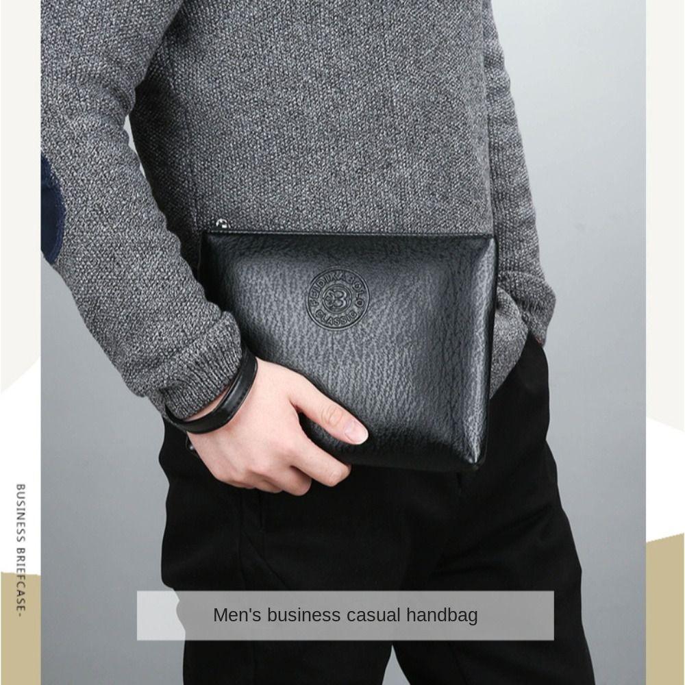 Pu Leather Men's Handy Bag Large Capacity Toiletry Bag Fashion Male Clutch Bag Outdoor
