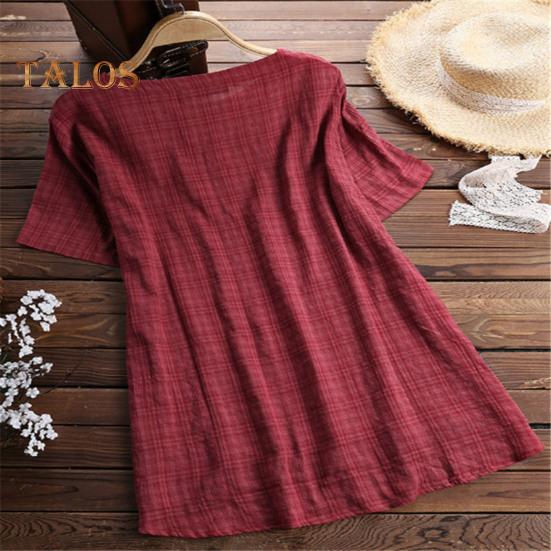 Damen Sommer Tops Kurzarm Rundhals Loose Fit T-Shirt Knöpfe Ausschnitt Unregelmäßiger Saum Einfarbig Dünnes T-Shirt